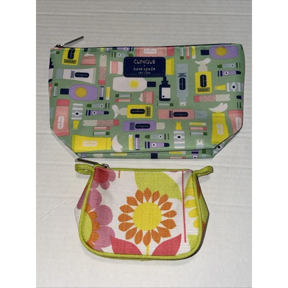 Clinique x Kate Spade New York Cosmetic Makeup Bag Limited Edition Lot Of 2 NWOT